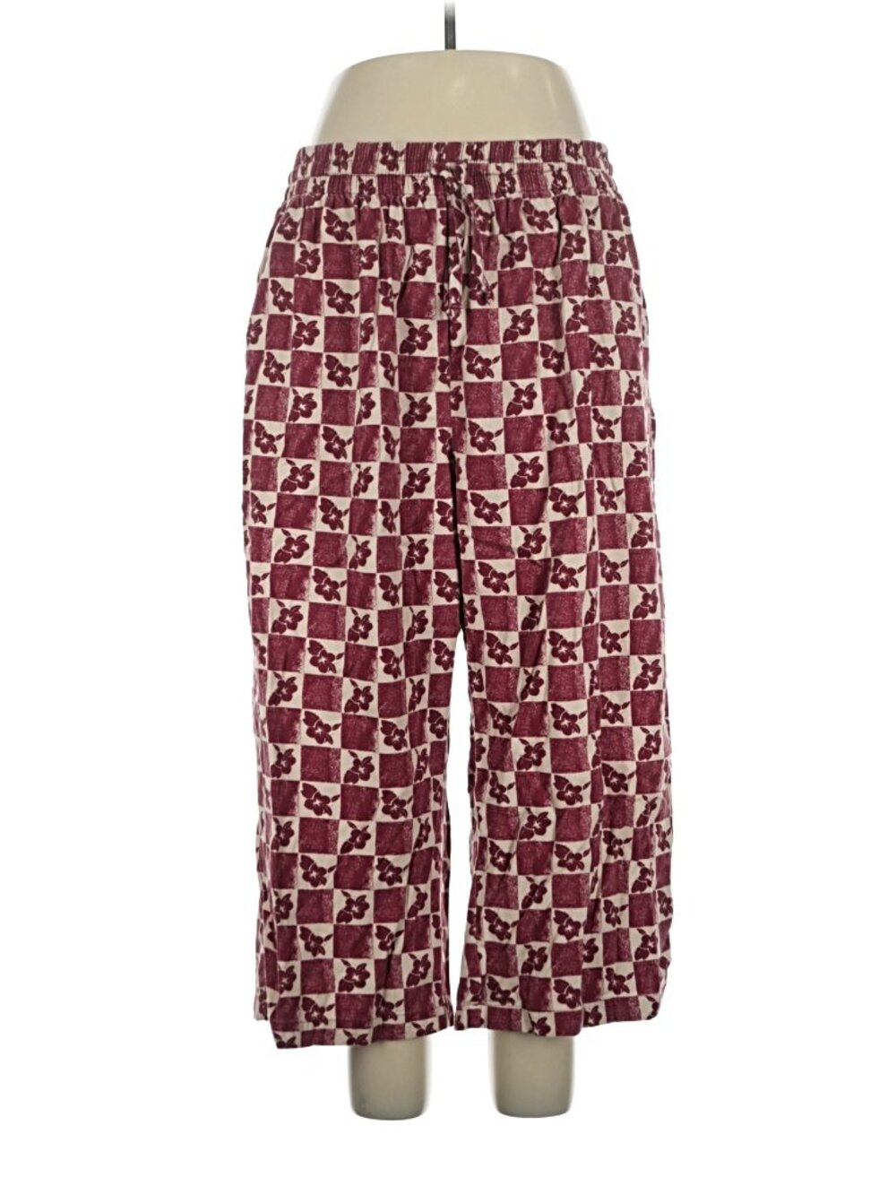 Lucy & Yak Chuck Trousers Maroon & Ecru Floral Check UK XL